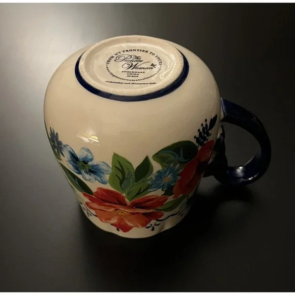 Pioneer Woman Spring Bouquet Red Cobalt Blue Floral Stoneware Big Mug 19oz - Picture 3 of 5